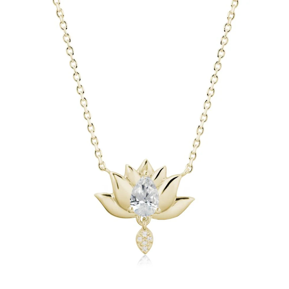Tear Shaped Cubic Zirconia Lotus Necklace - Image 3