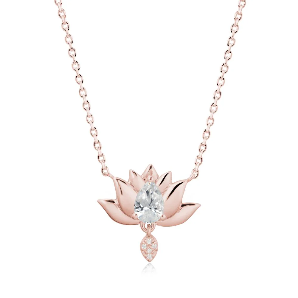 Tear Shaped Cubic Zirconia Lotus Necklace - Image 4