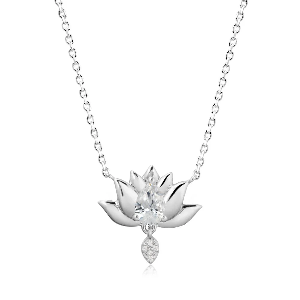Tear Shaped Cubic Zirconia Lotus Necklace - Image 9