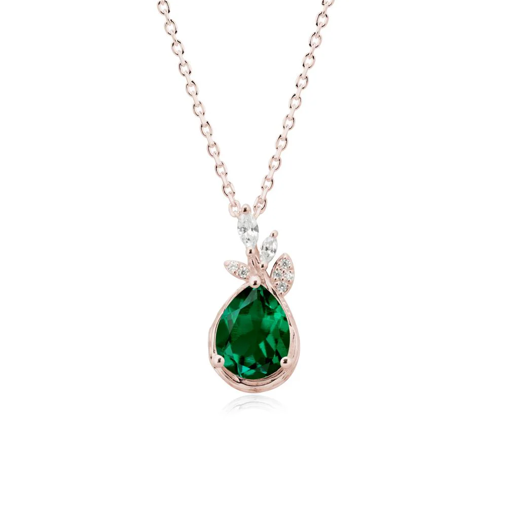 Tear Shaped Emerald Leaf Necklace - Image 2