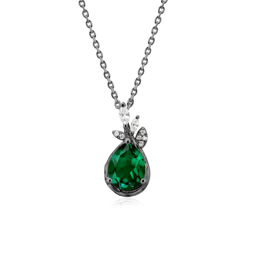 Tear Shaped Emerald Leaf Necklace - Image 8