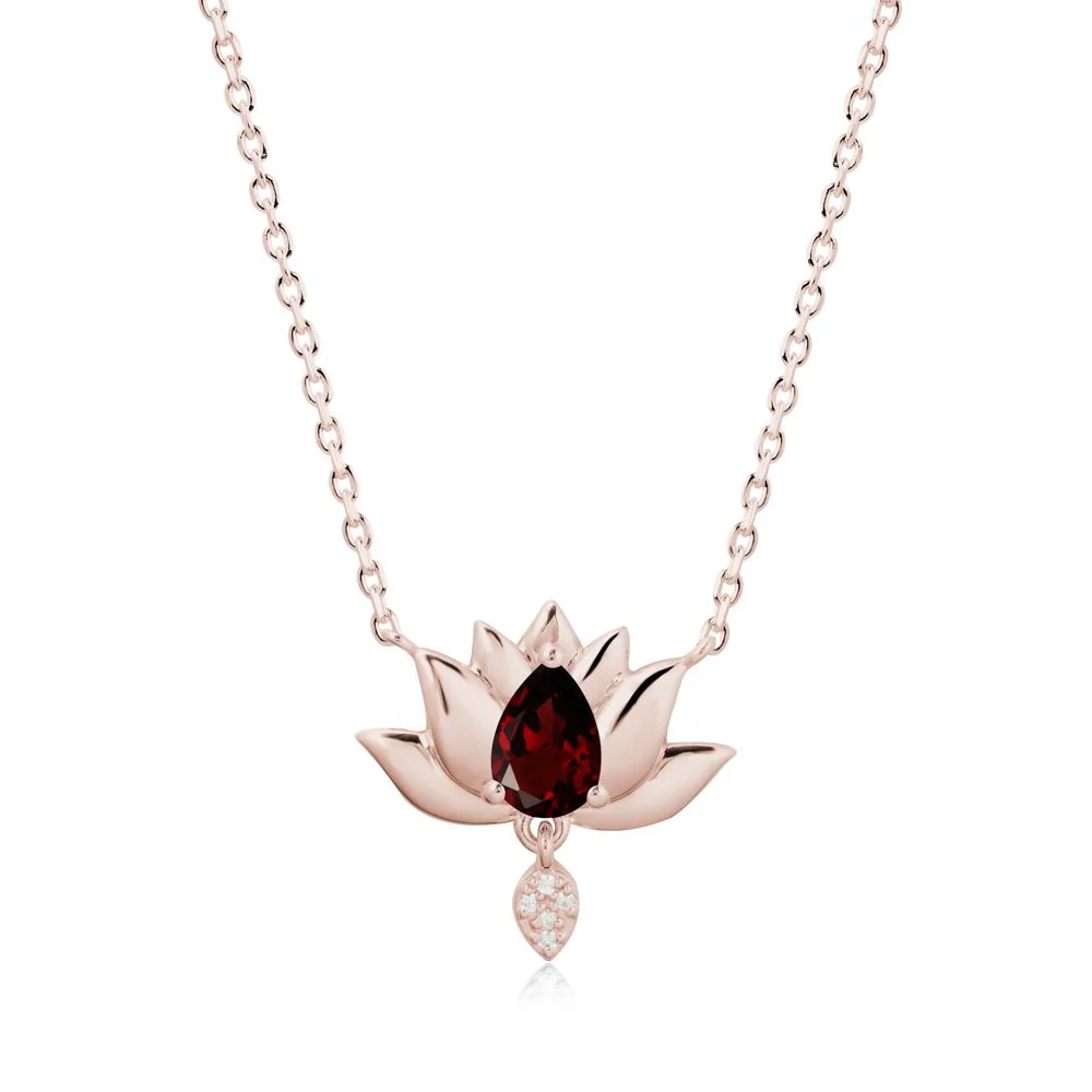 Tear Shaped Garnet Lotus Necklace - Image 2