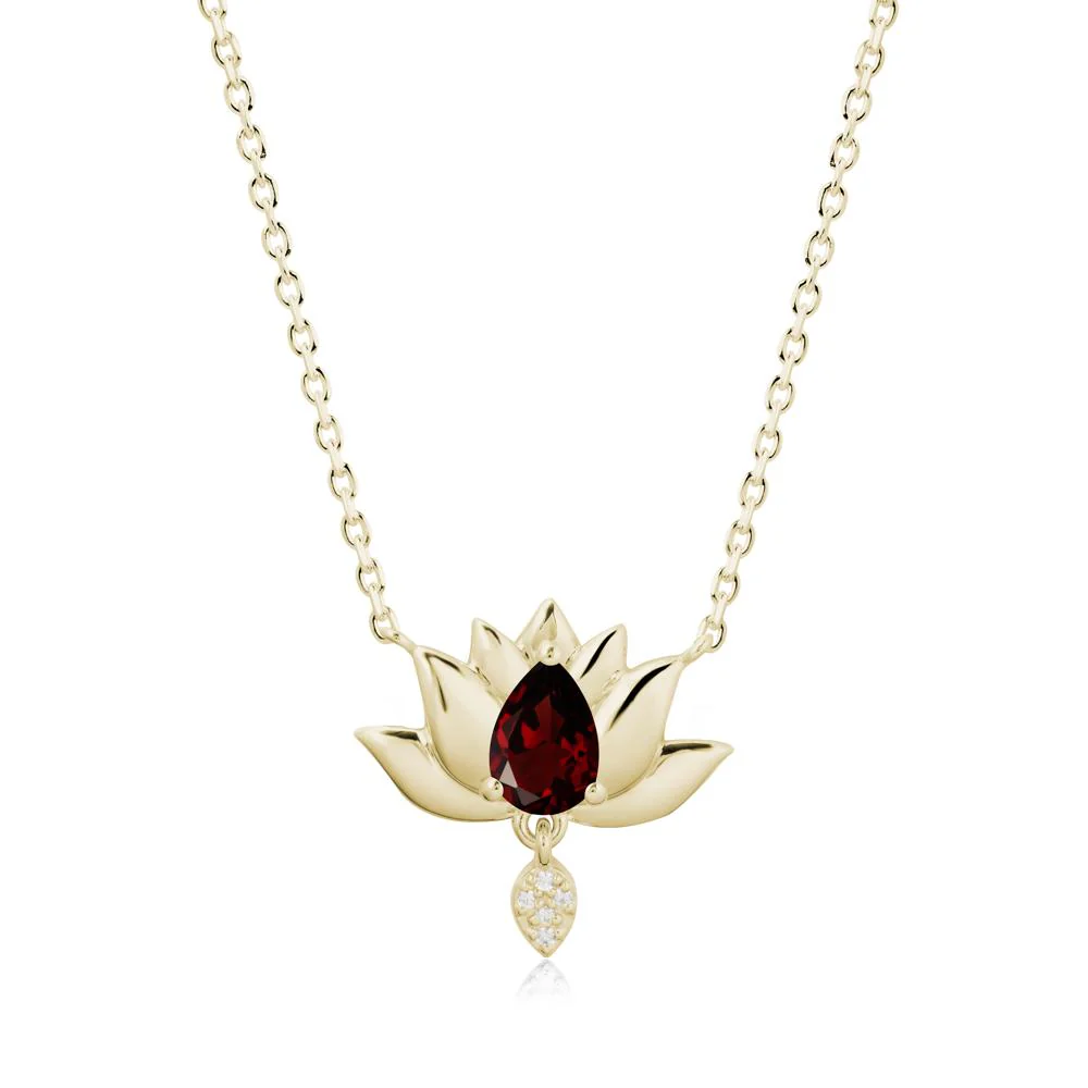 Tear Shaped Garnet Lotus Necklace - Image 3