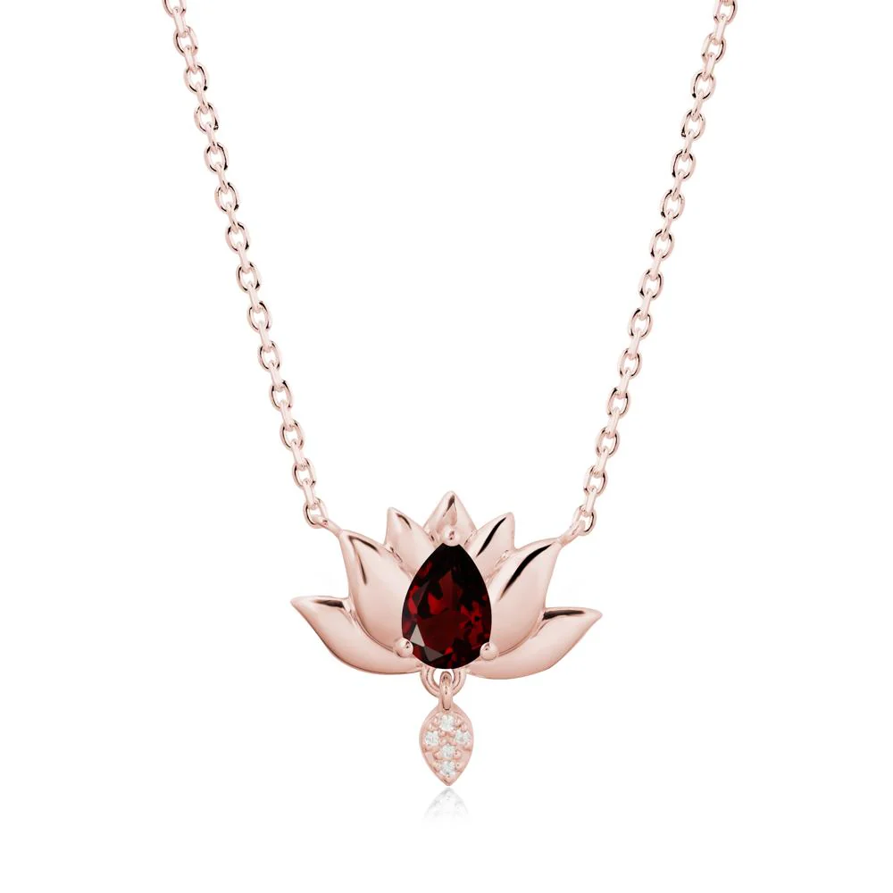 Tear Shaped Garnet Lotus Necklace - Image 4