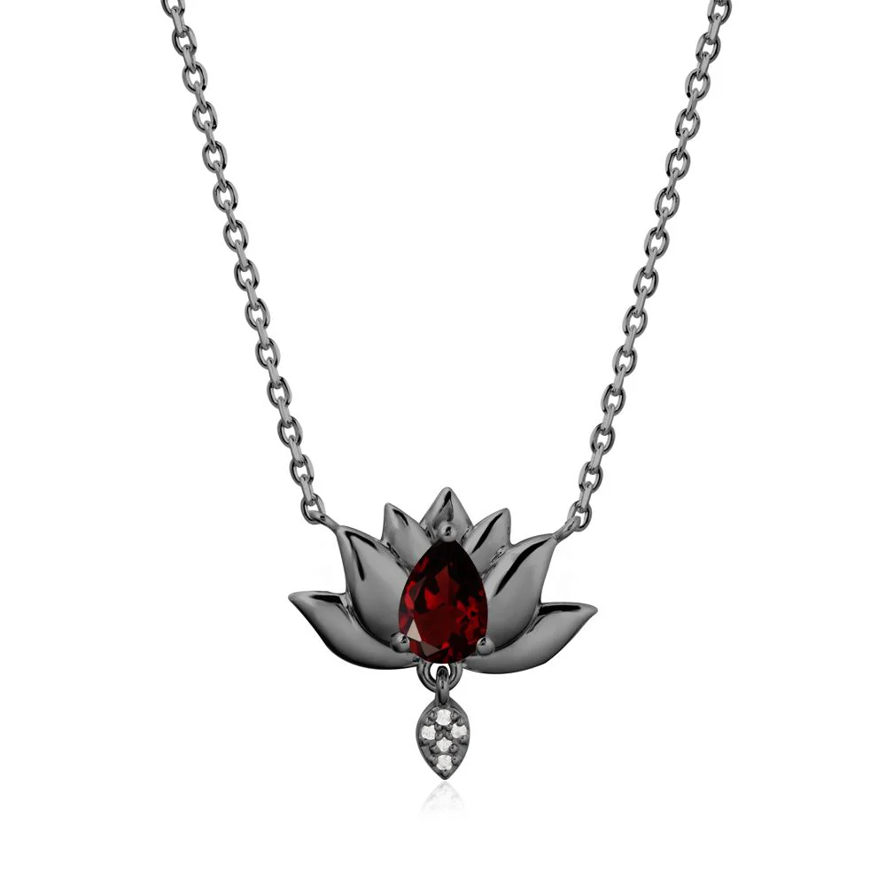 Tear Shaped Garnet Lotus Necklace - Image 7