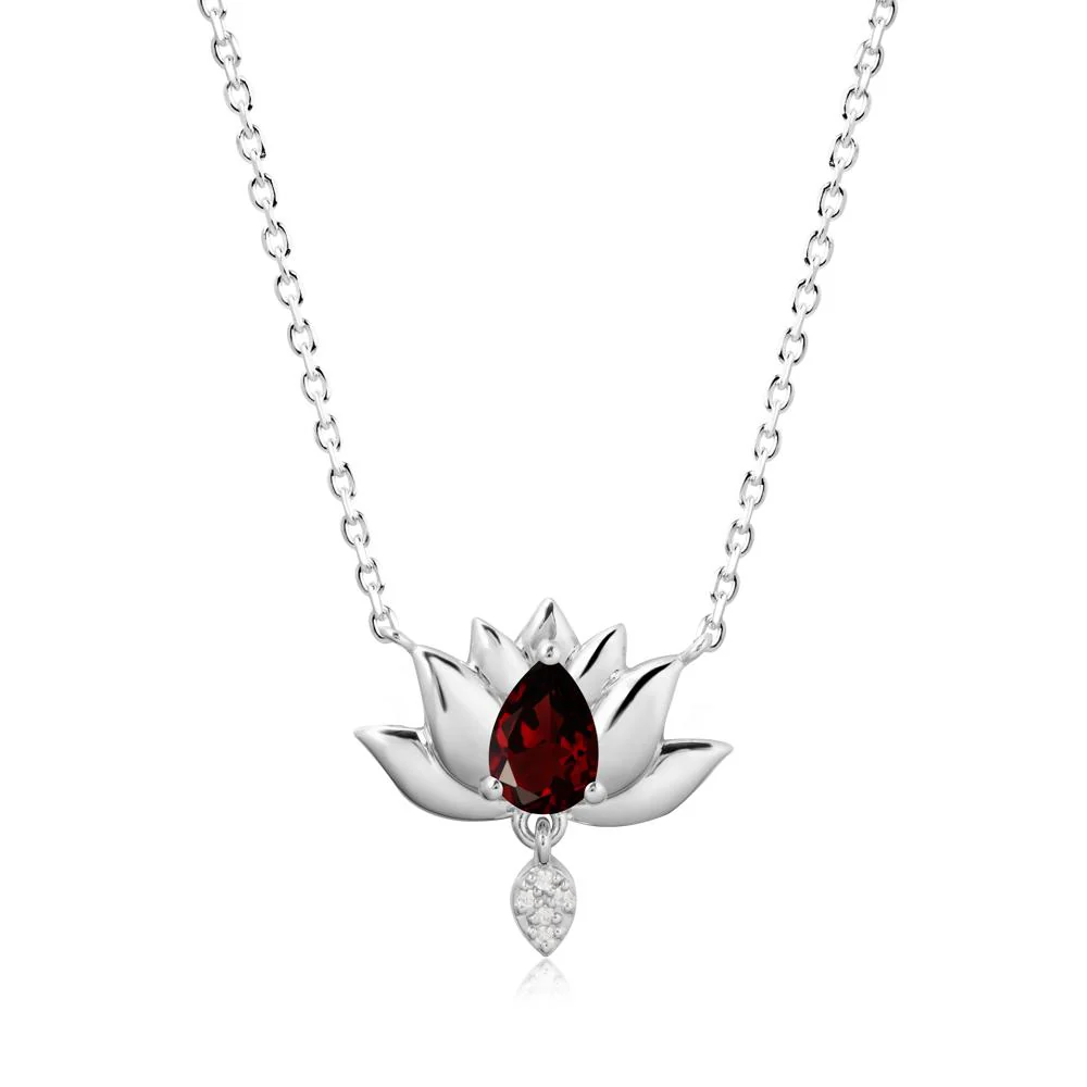 Tear Shaped Garnet Lotus Necklace - Image 9