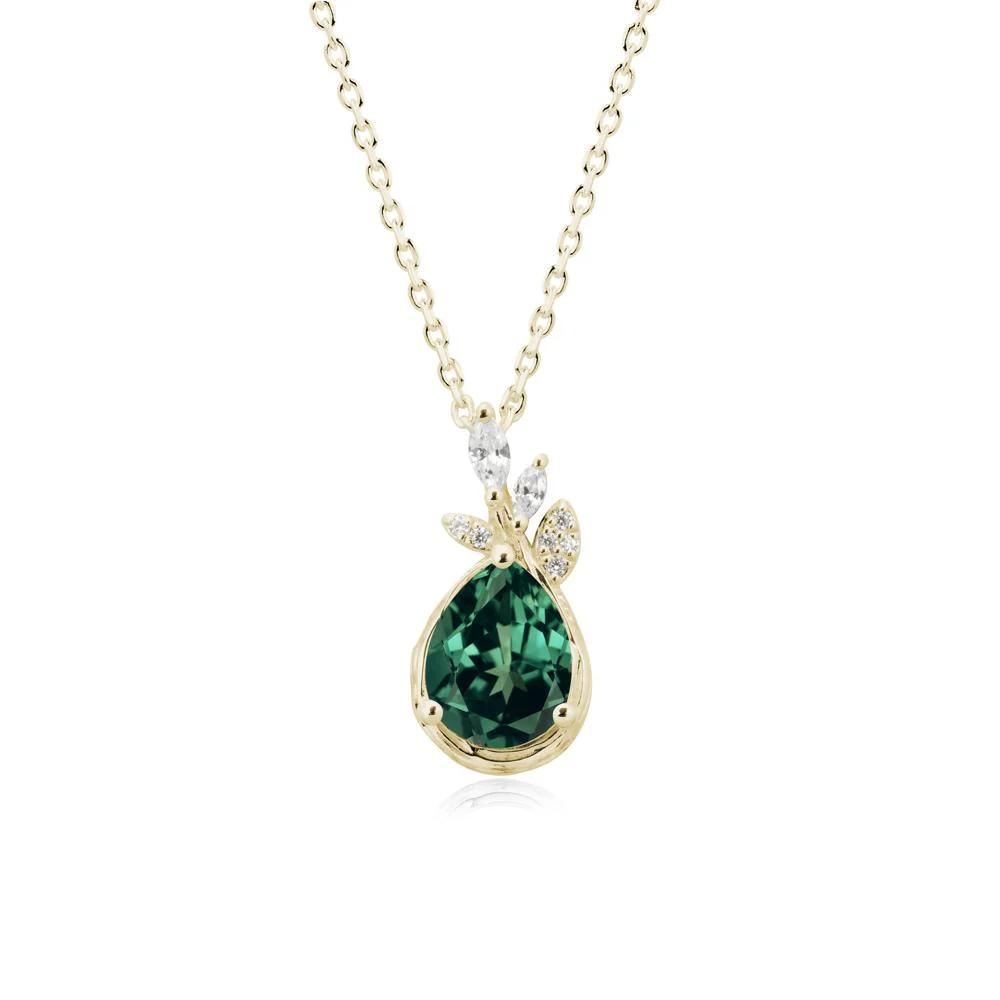 Tear Shaped Green Sapphire Leaf Necklace - Image 3