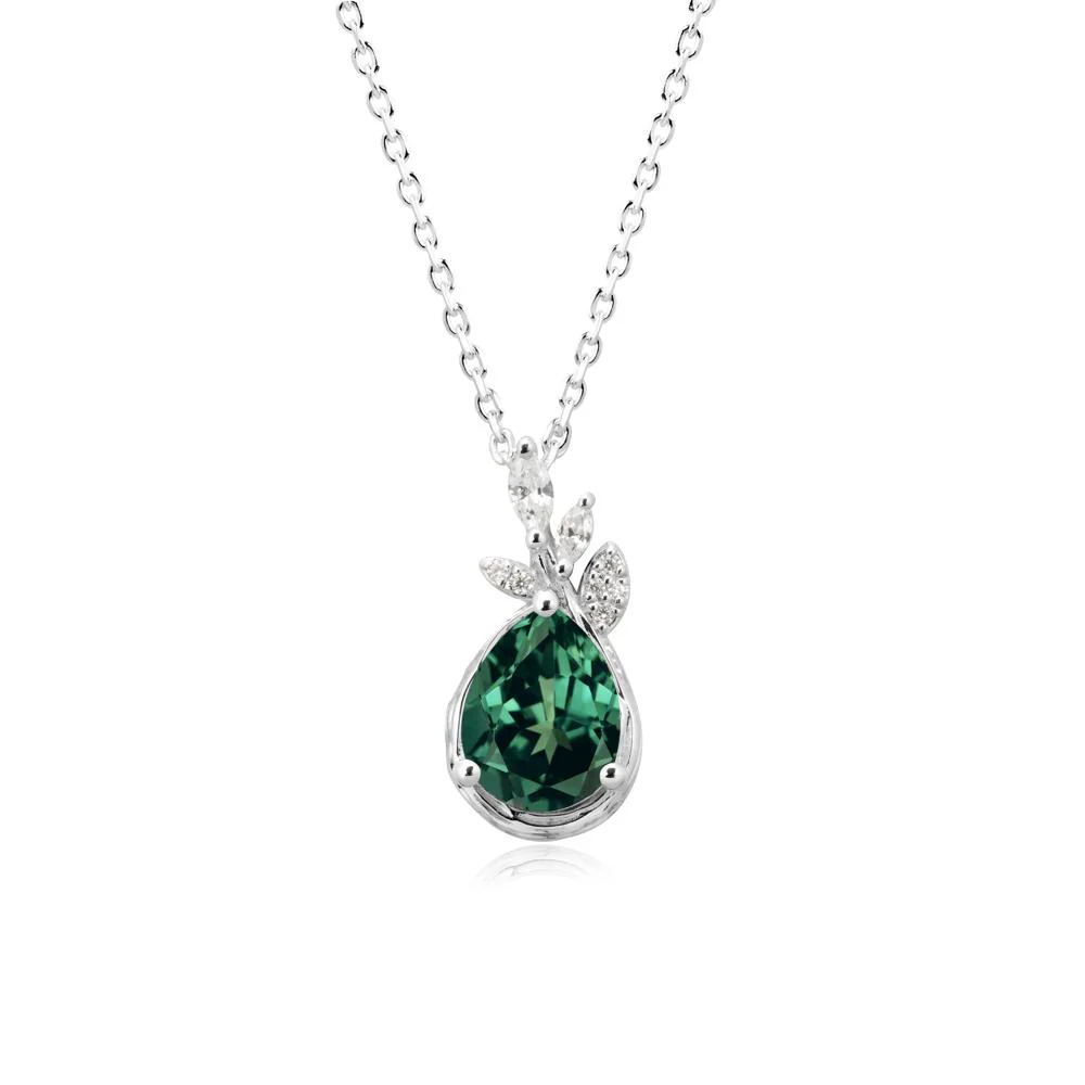 Tear Shaped Green Sapphire Leaf Necklace - Image 5