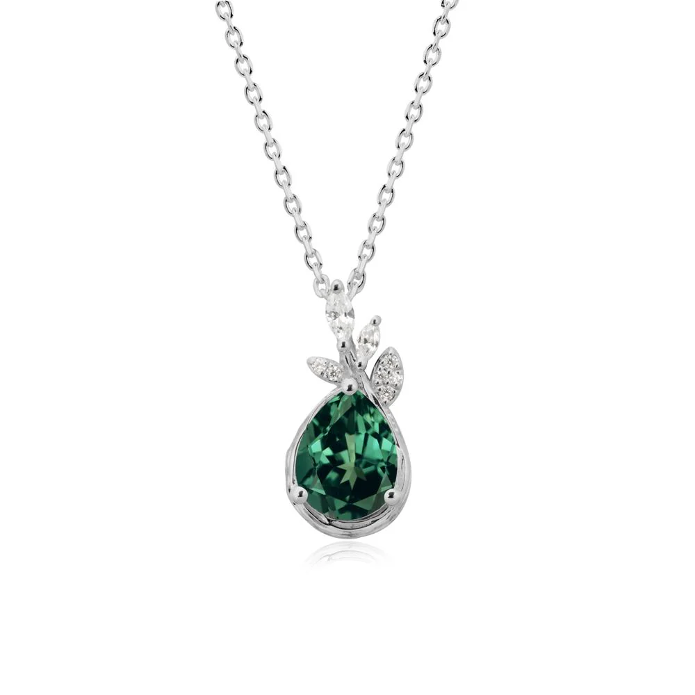 Tear Shaped Green Sapphire Leaf Necklace - Image 8