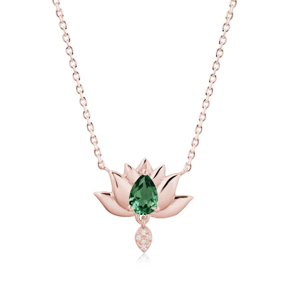 Tear Shaped Green Sapphire Lotus Necklace - Image 4