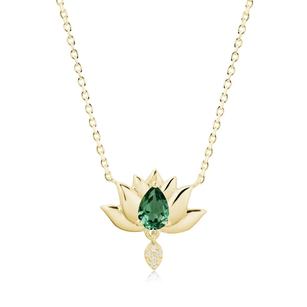 Tear Shaped Green Sapphire Lotus Necklace - Image 6