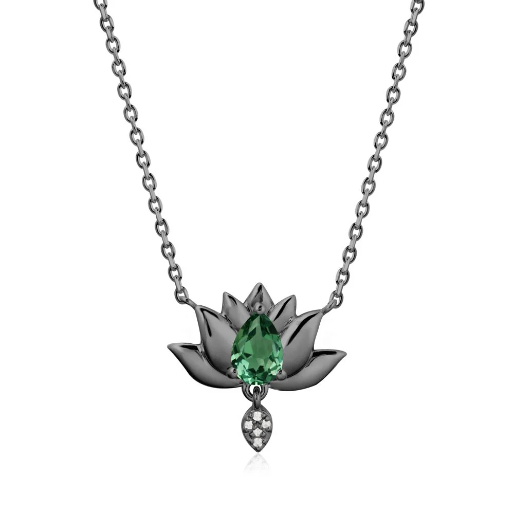 Tear Shaped Green Sapphire Lotus Necklace - Image 7