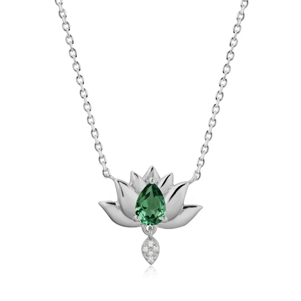 Tear Shaped Green Sapphire Lotus Necklace - Image 8