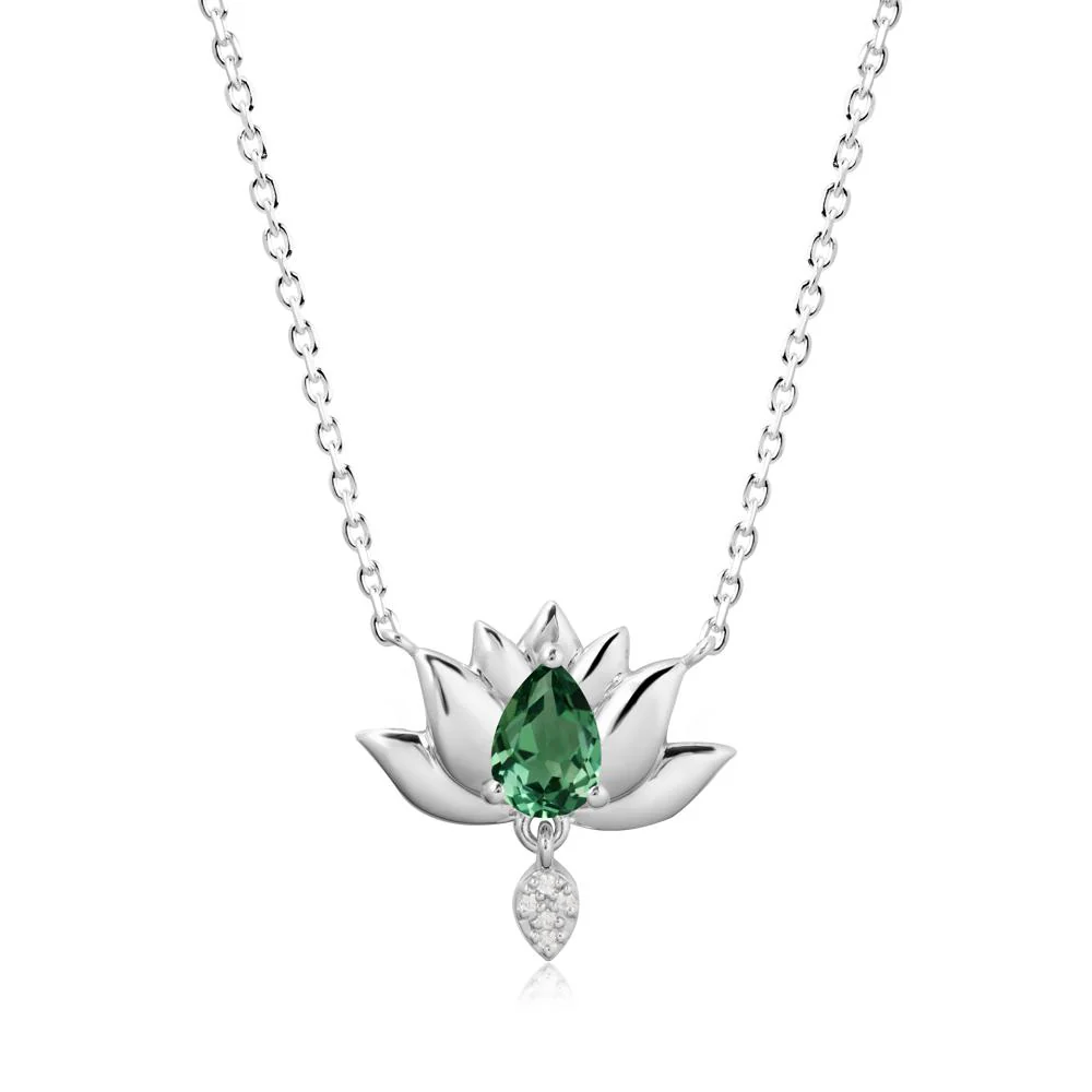 Tear Shaped Green Sapphire Lotus Necklace - Image 9