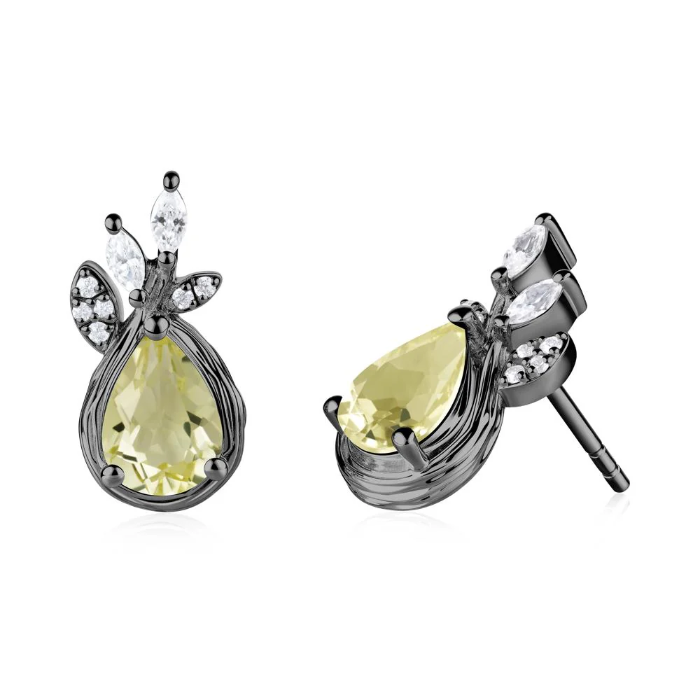 Tear Shaped Lemon Quartz Leaf Stud Earrings - Image 8
