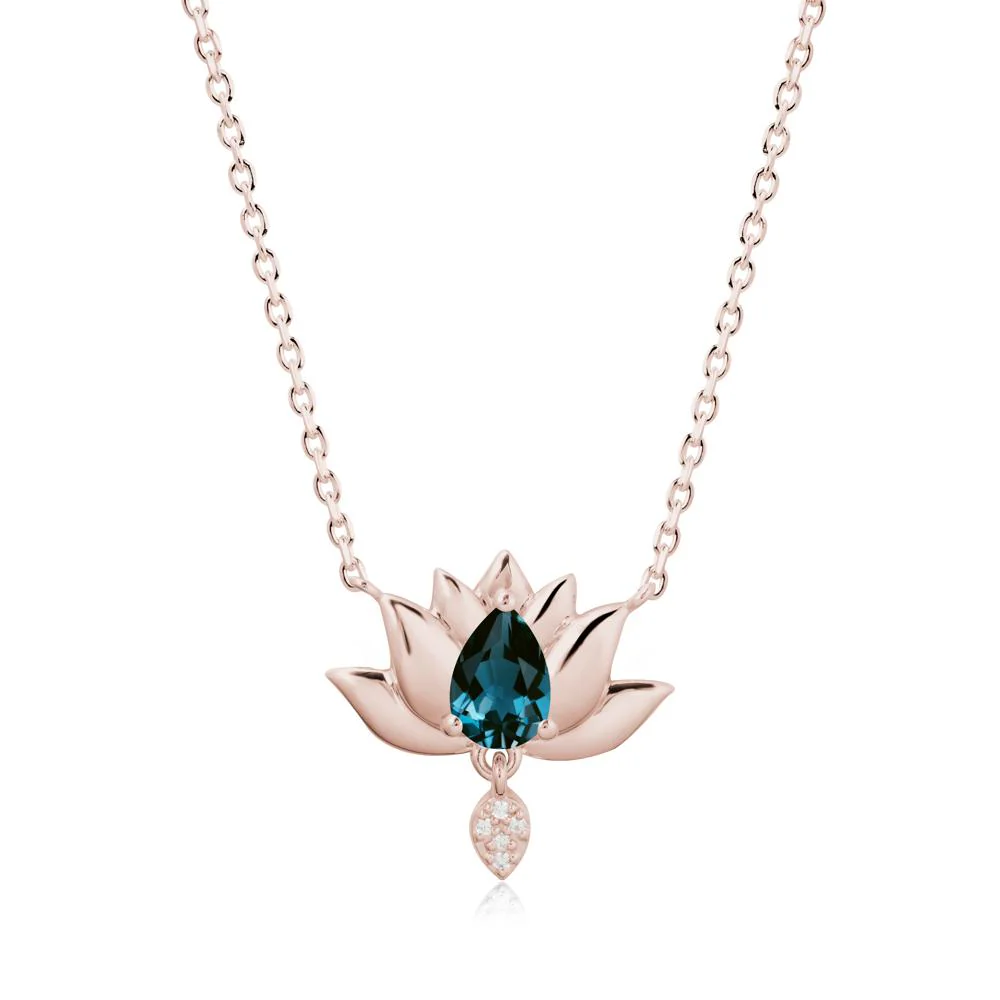 Tear Shaped London Blue Topaz Lotus Necklace - Image 2