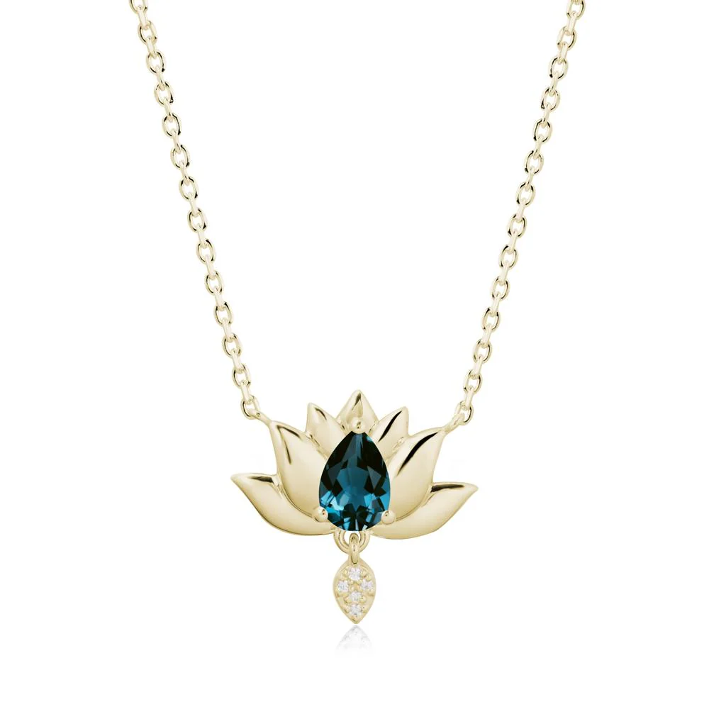 Tear Shaped London Blue Topaz Lotus Necklace - Image 3