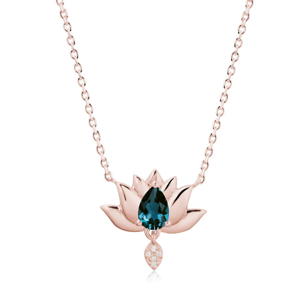 Tear Shaped London Blue Topaz Lotus Necklace - Image 4