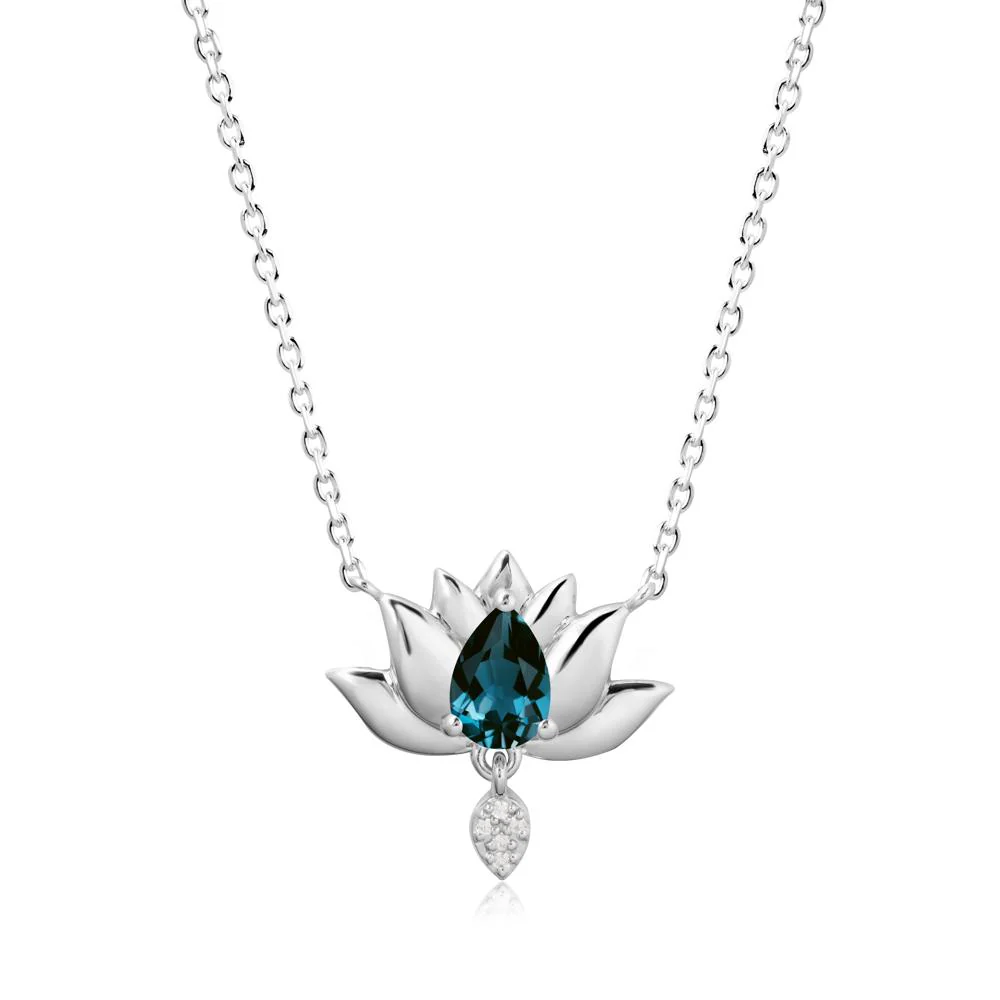 Tear Shaped London Blue Topaz Lotus Necklace - Image 5