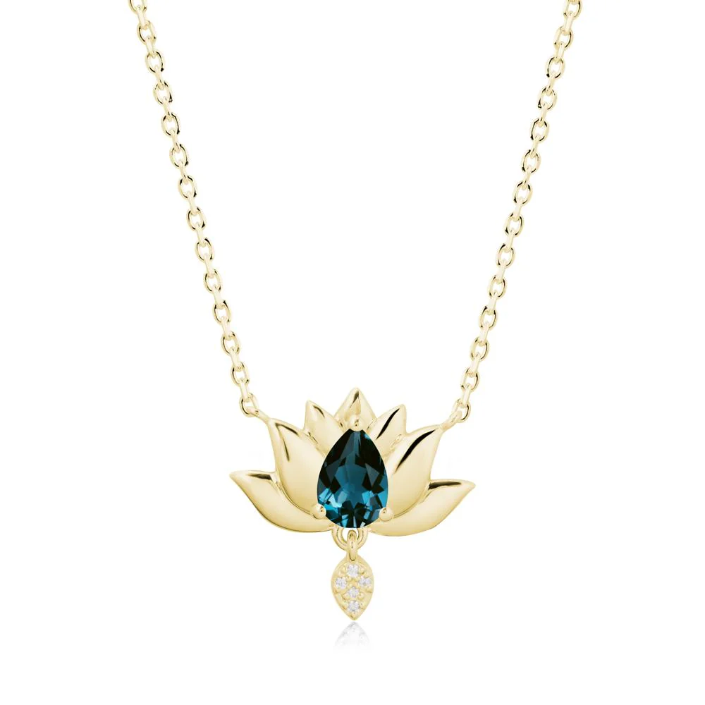 Tear Shaped London Blue Topaz Lotus Necklace - Image 6