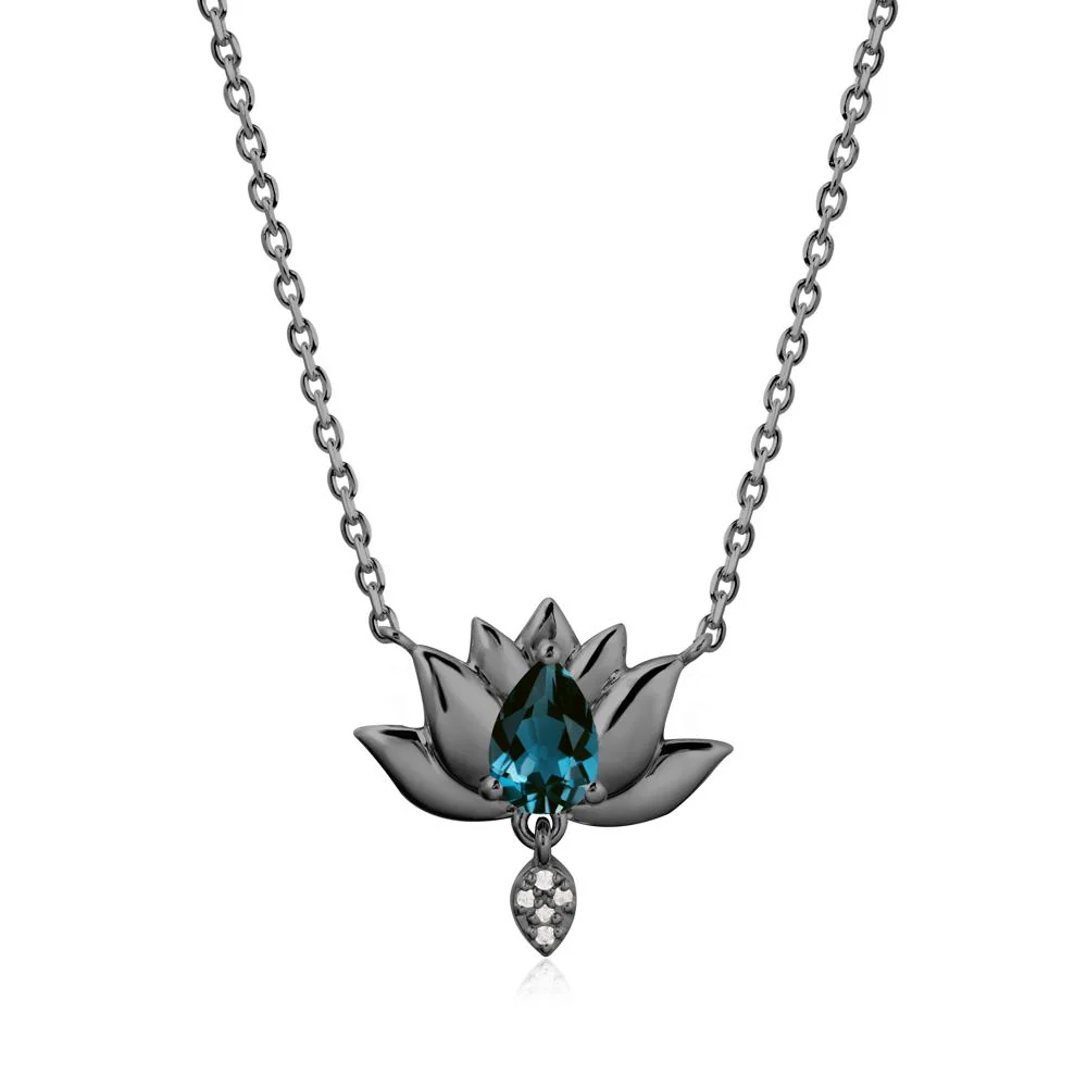 Tear Shaped London Blue Topaz Lotus Necklace - Image 7