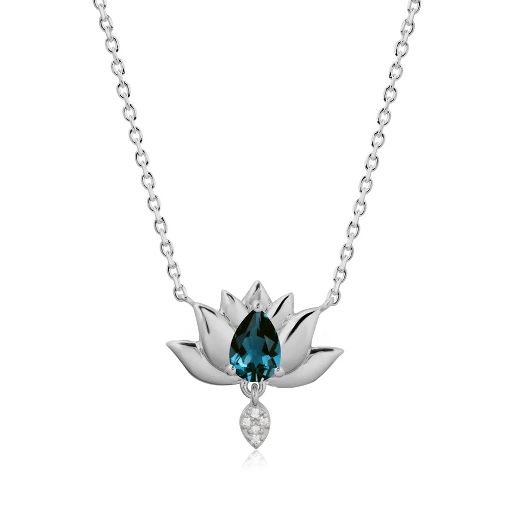 Tear Shaped London Blue Topaz Lotus Necklace - Image 8