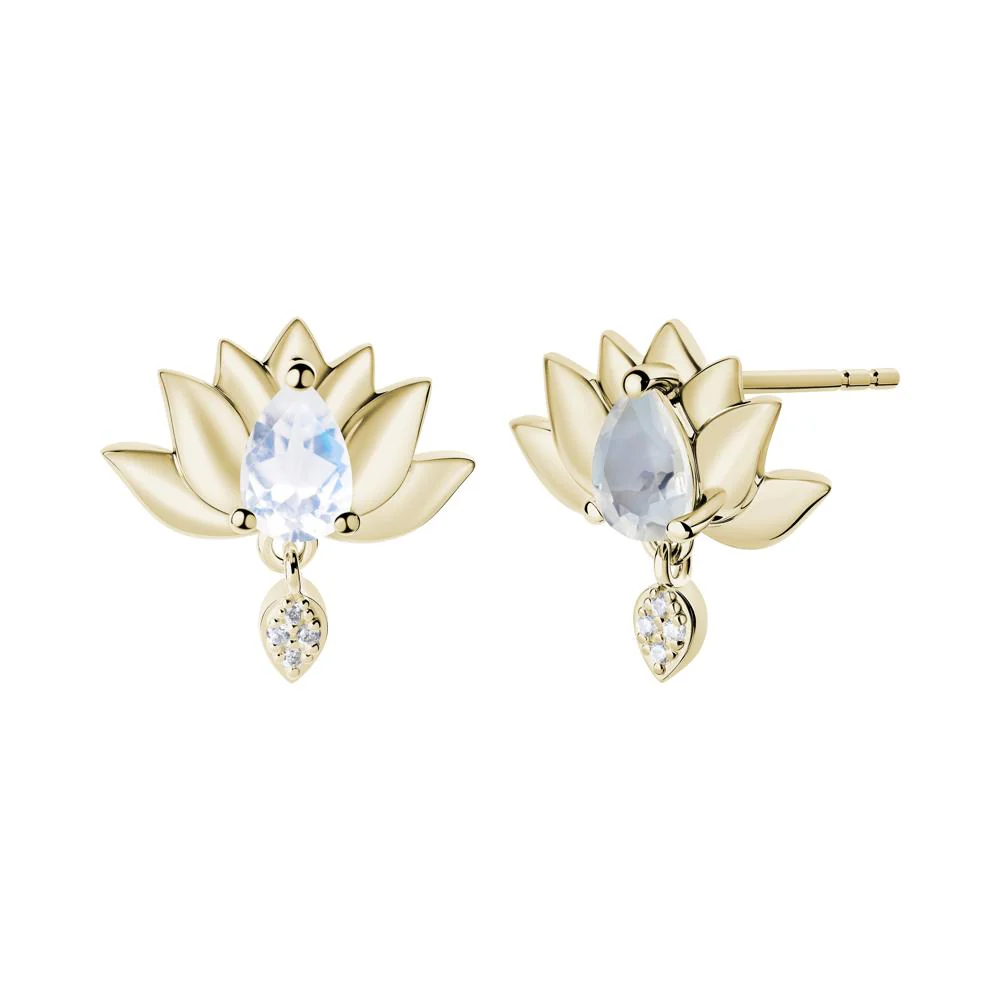 Tear Shaped Moonstone Lotus Stud Earrings - Image 7
