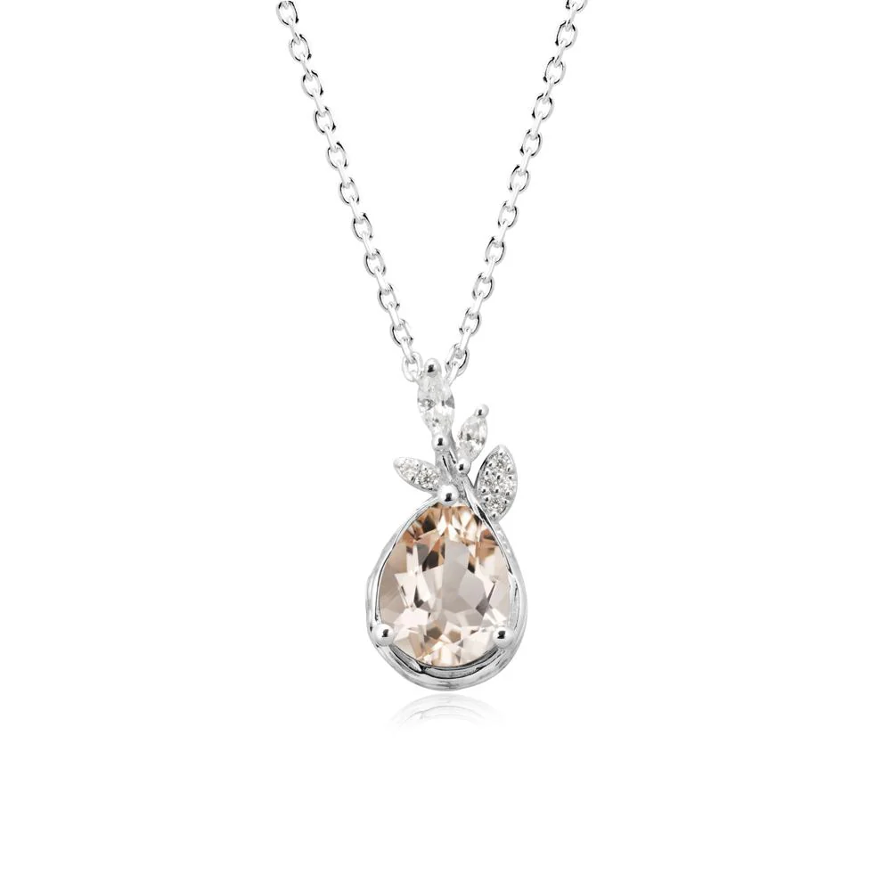 Tear Shaped Morganite Leaf Necklace