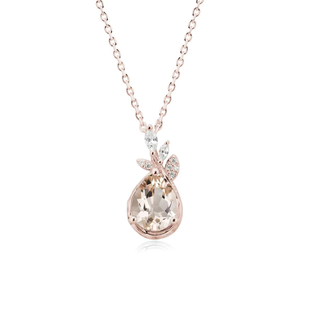 Tear Shaped Morganite Leaf Necklace - Image 2
