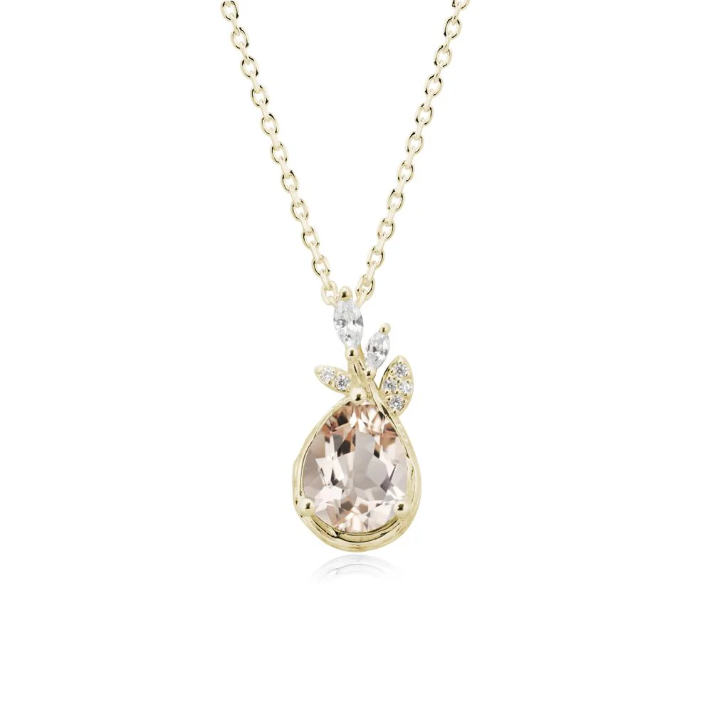 Tear Shaped Morganite Leaf Necklace - Image 3