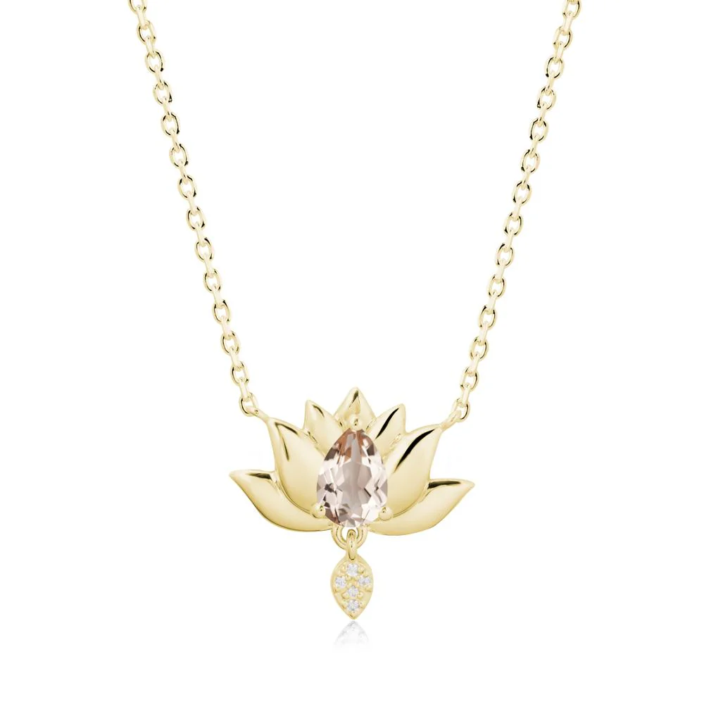 Tear Shaped Morganite Lotus Necklace - Image 6