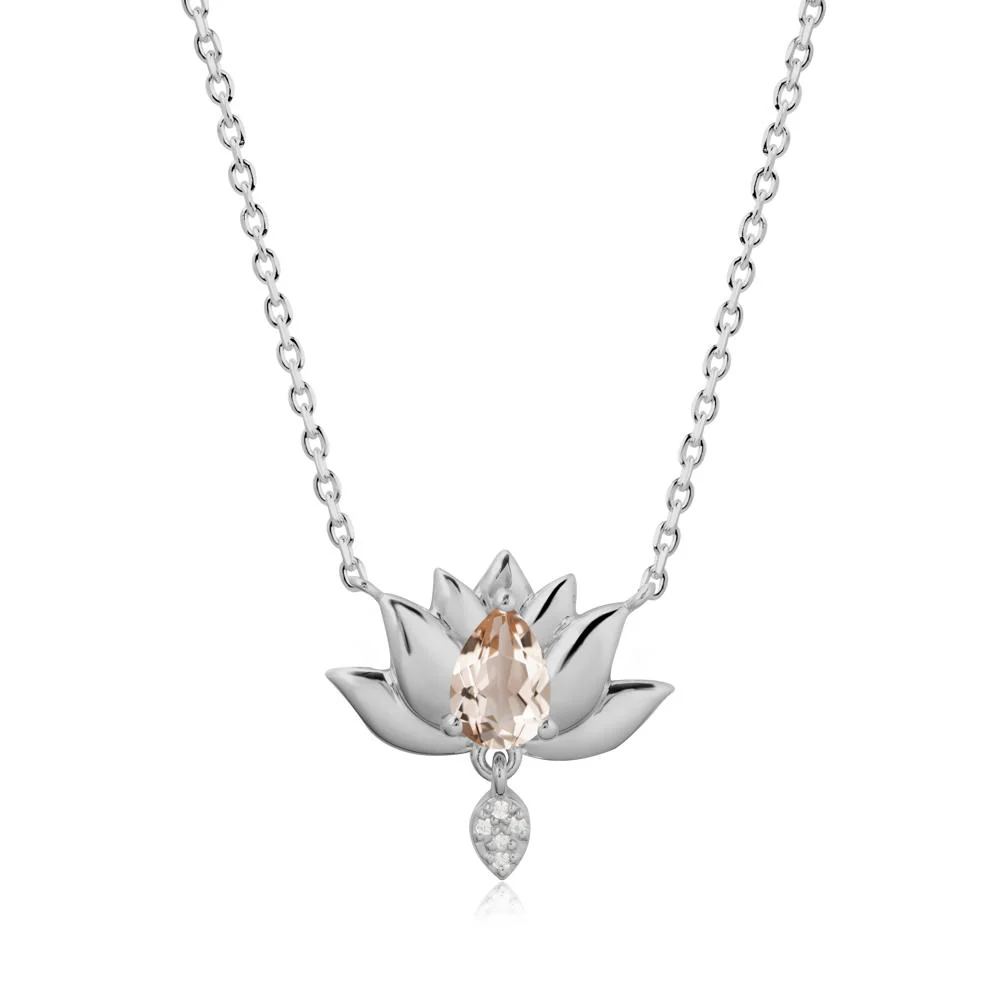 Tear Shaped Morganite Lotus Necklace - Image 8