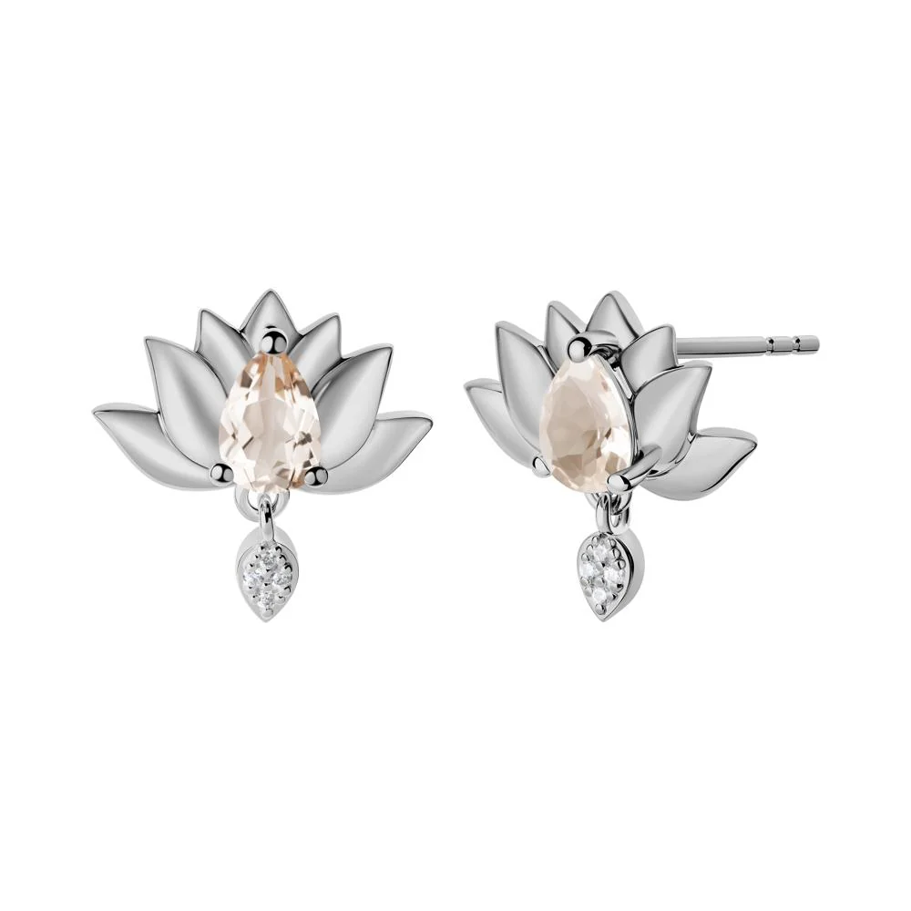Tear Shaped Morganite Lotus Stud Earrings - Image 5