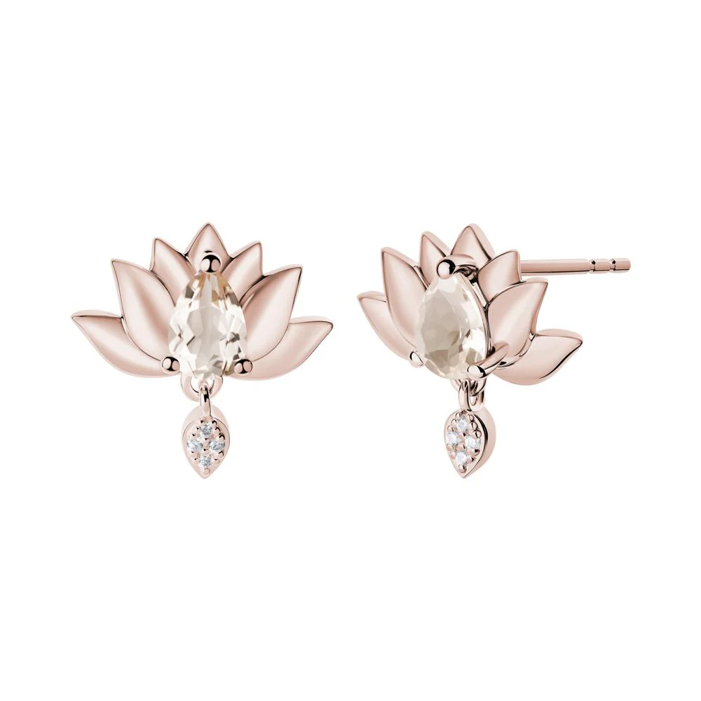 Tear Shaped Morganite Lotus Stud Earrings - Image 8
