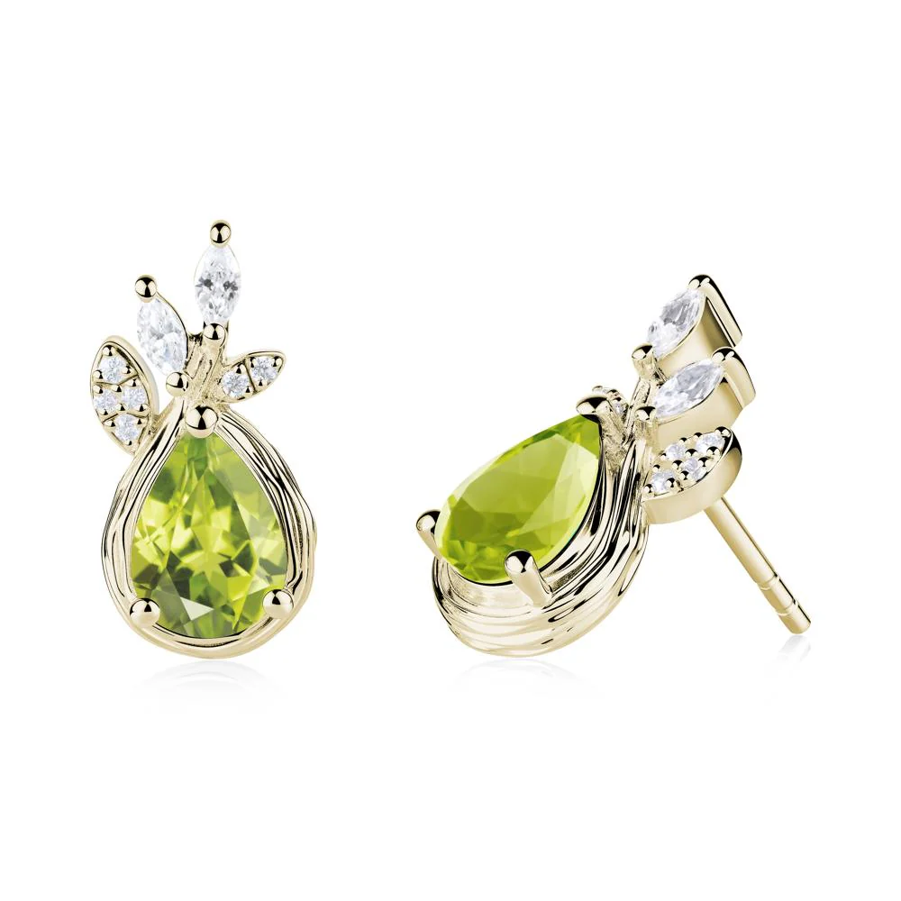 Tear Shaped Peridot Leaf Stud Earrings