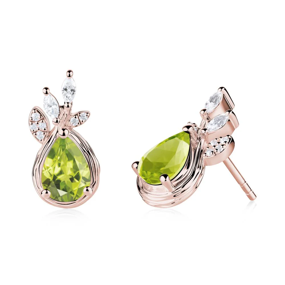 Tear Shaped Peridot Leaf Stud Earrings - Image 6