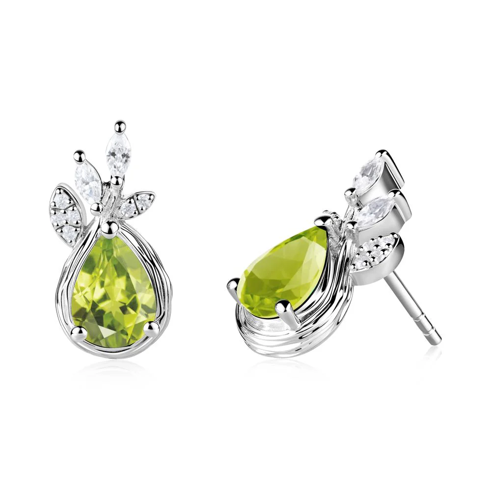Tear Shaped Peridot Leaf Stud Earrings - Image 8