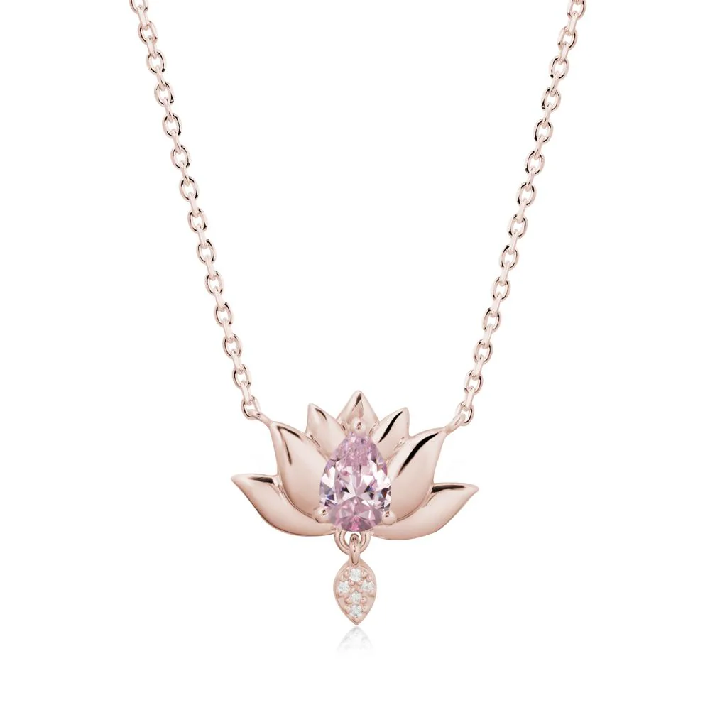 Tear Shaped Pink Cubic Zirconia Lotus Necklace