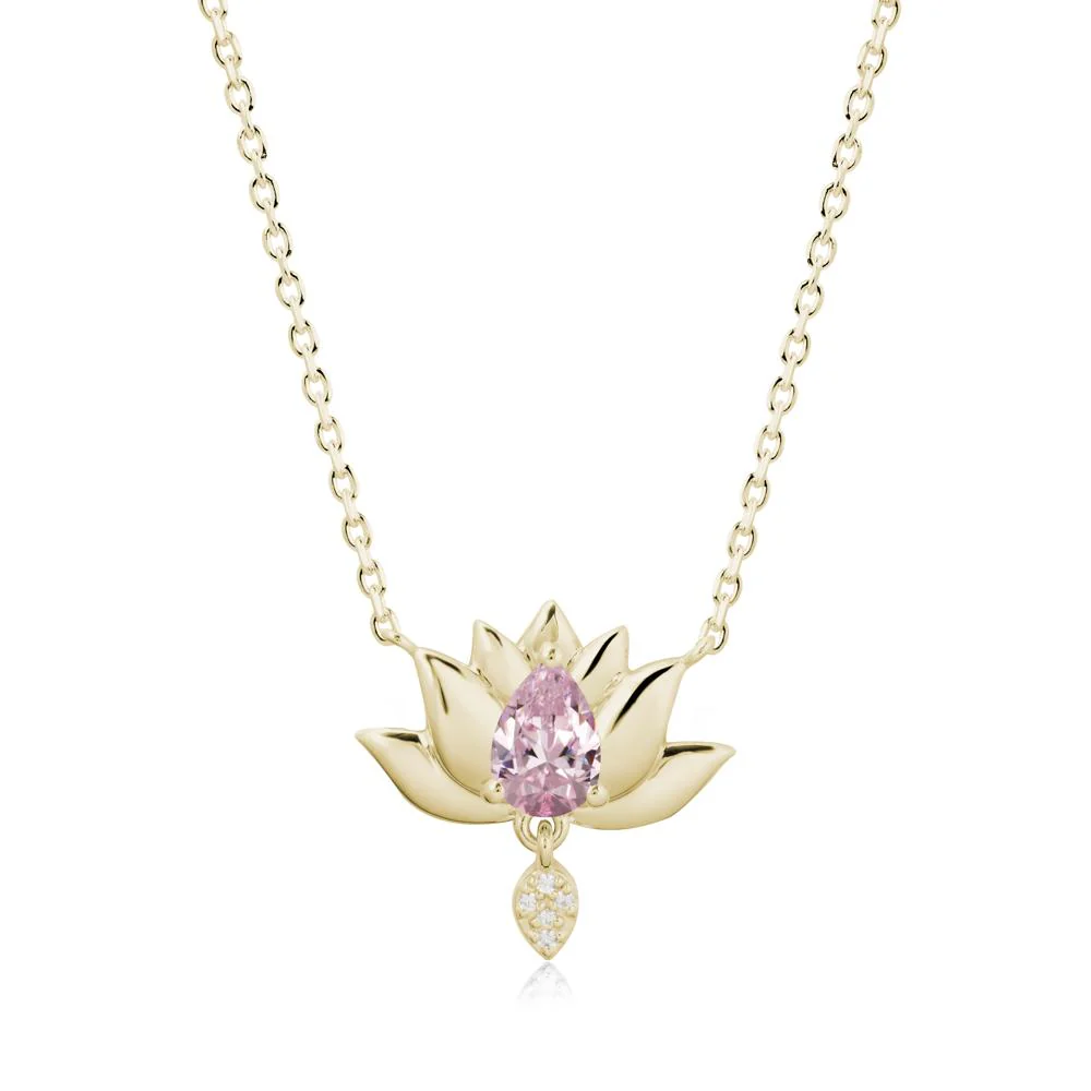 Tear Shaped Pink Cubic Zirconia Lotus Necklace - Image 3