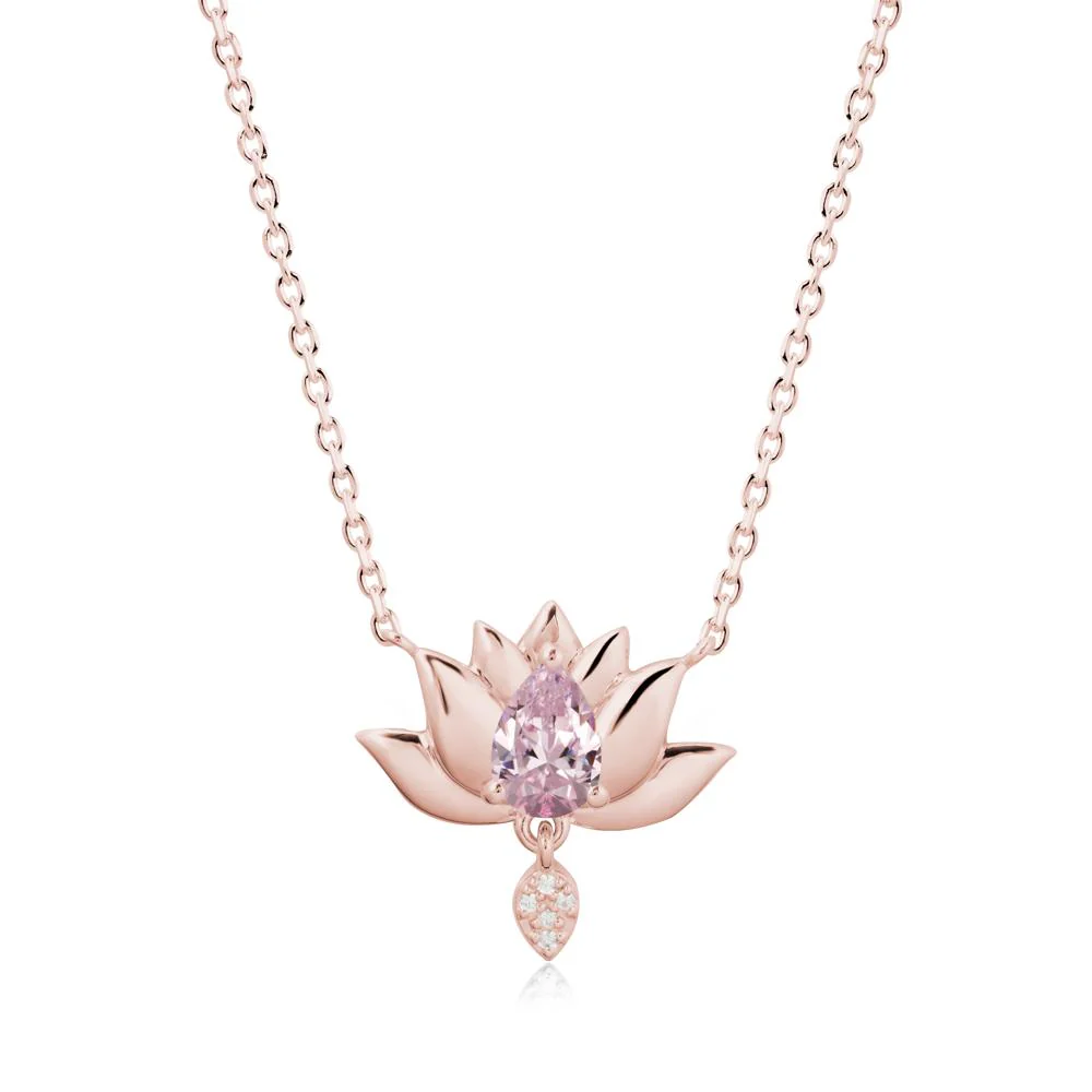 Tear Shaped Pink Cubic Zirconia Lotus Necklace - Image 4