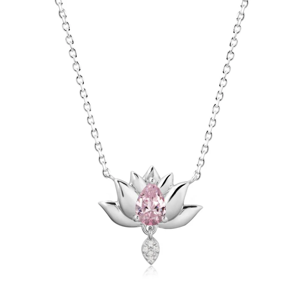Tear Shaped Pink Cubic Zirconia Lotus Necklace - Image 5