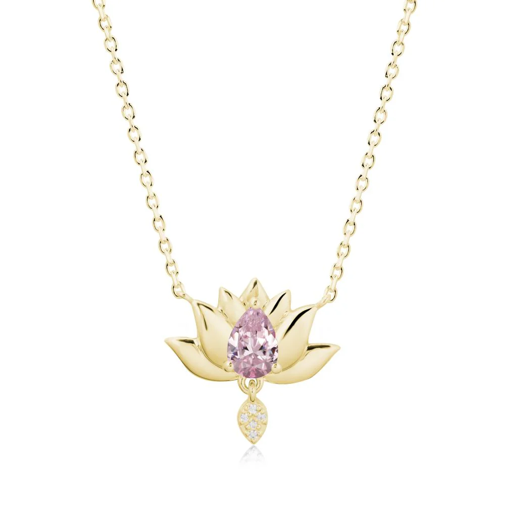 Tear Shaped Pink Cubic Zirconia Lotus Necklace - Image 6