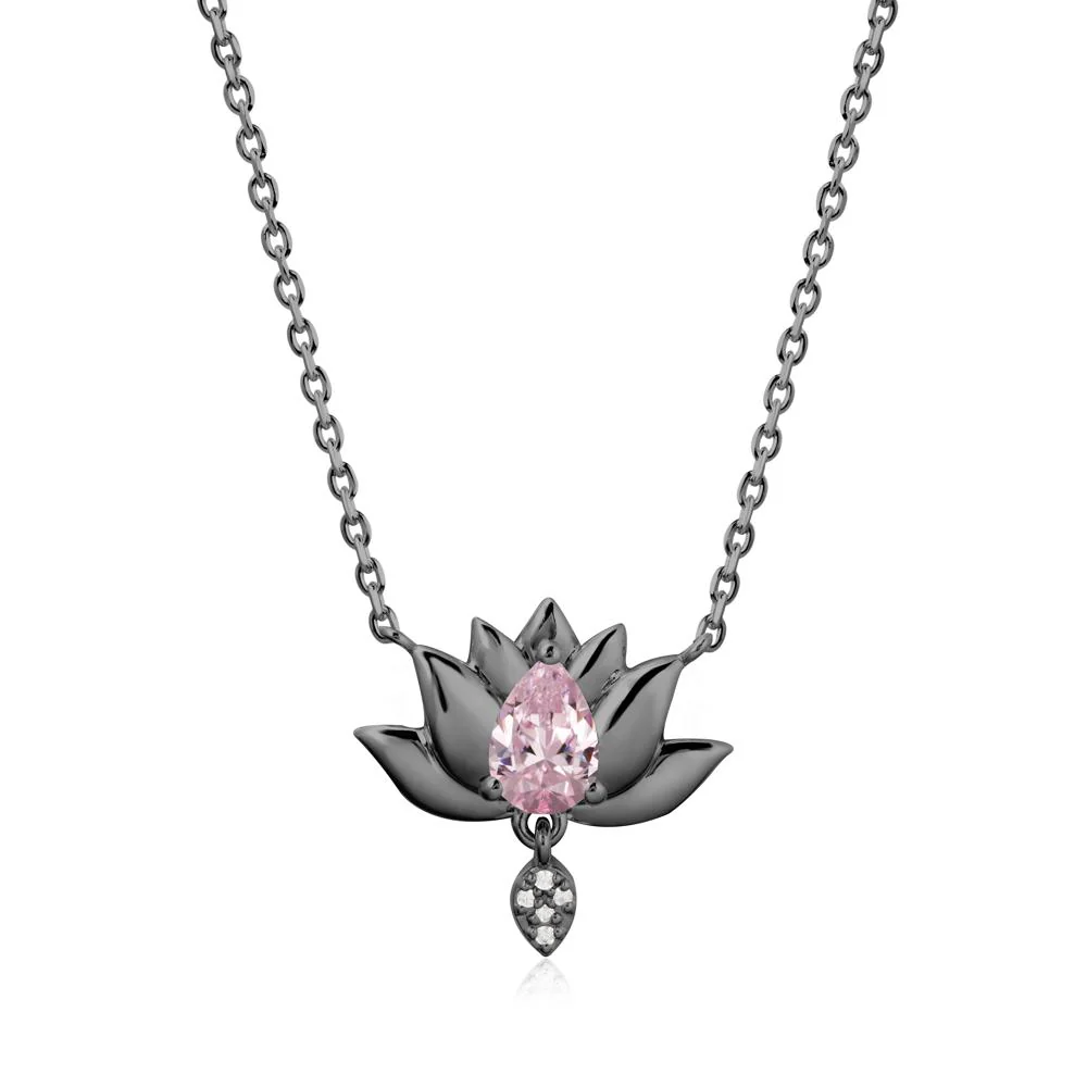 Tear Shaped Pink Cubic Zirconia Lotus Necklace - Image 7