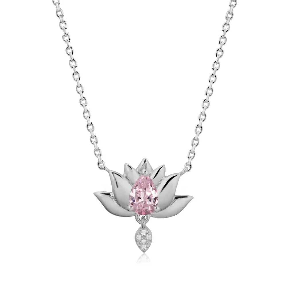 Tear Shaped Pink Cubic Zirconia Lotus Necklace - Image 8