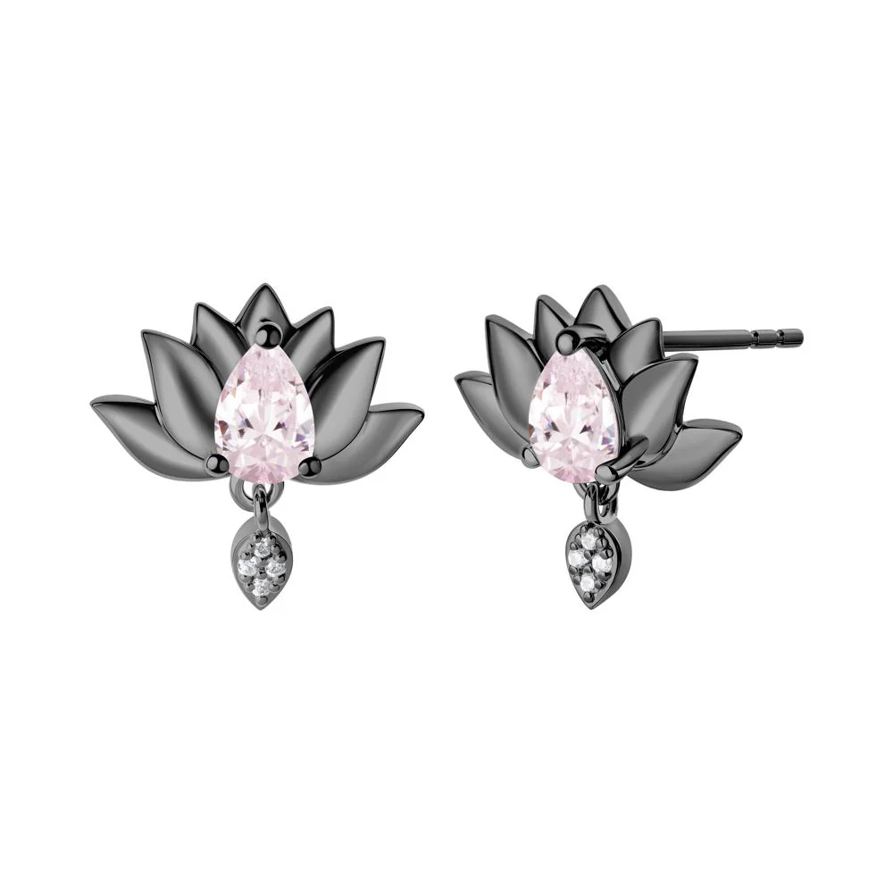 Tear Shaped Pink Cubic Zirconia Lotus Stud Earrings