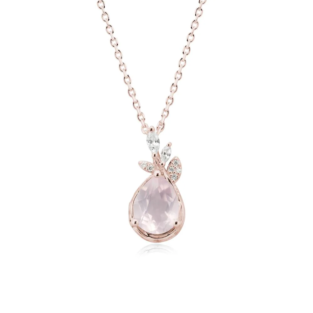Tear Shaped Rose Quartz Leaf Necklace - Image 2