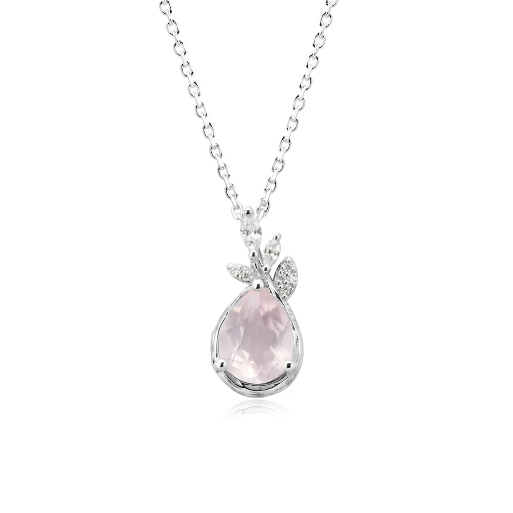 Tear Shaped Rose Quartz Leaf Necklace - Image 3