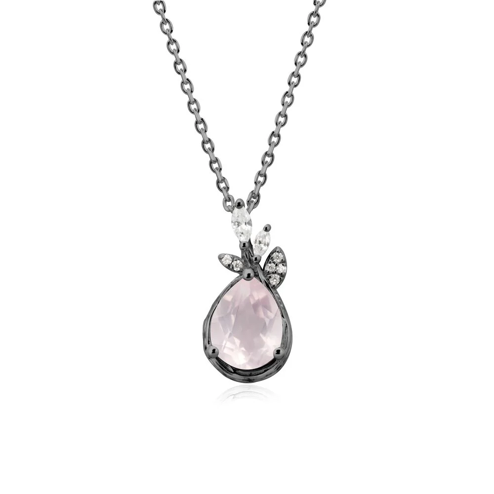 Tear Shaped Rose Quartz Leaf Necklace - Image 8