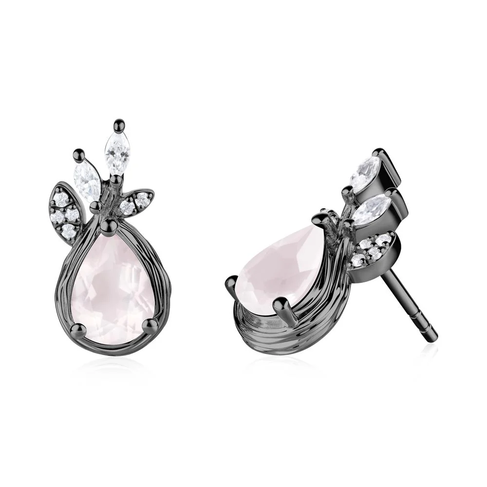 Tear Shaped Rose Quartz Leaf Stud Earrings - Image 9