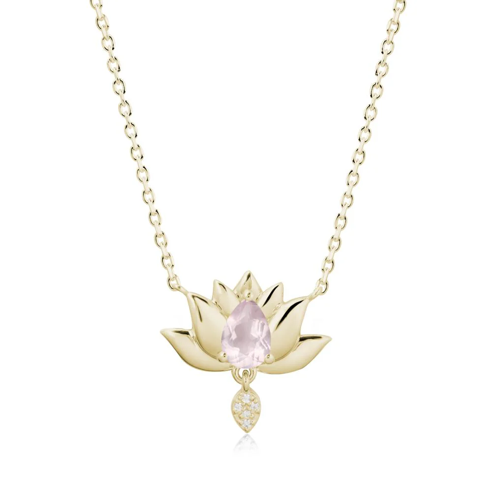 Tear Shaped Rose Quartz Lotus Necklace - Image 4
